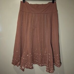 A Common Thread Embroidered Sequins Knit Skirt Boho Fairy, Women's Size L, Brown